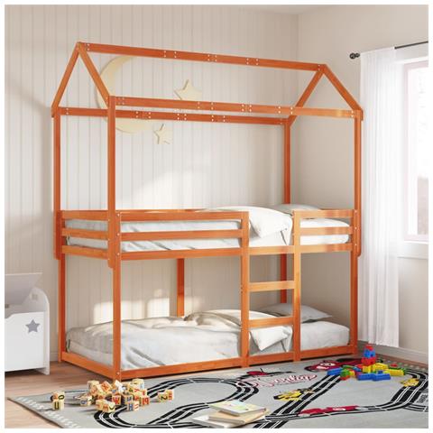 Letto a Castello con Tetto Cera 80x200 cm Legno Massello Pino - Foto 2