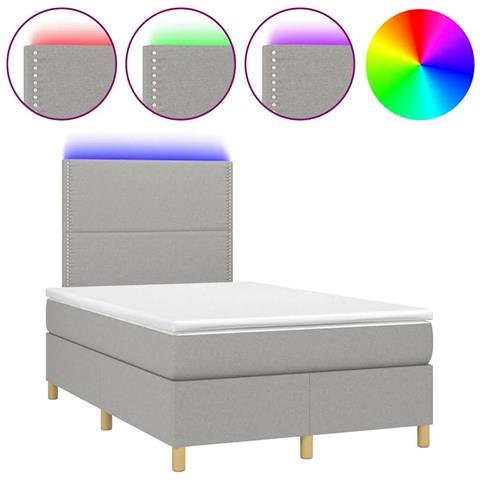 Letto a Molle Materasso e LED Grigio Chiaro 120x190 cm Tessuto - Foto 1