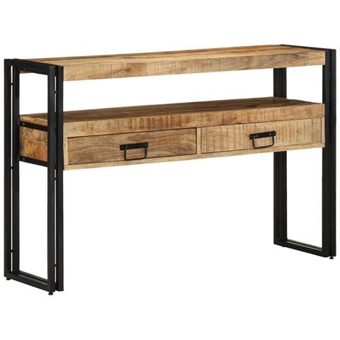 Tavolini Nero 120x33x75 cm Legno Massello di Mango e Metallo - Foto 1