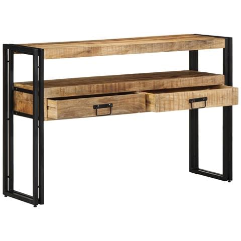Tavolini Nero 120x33x75 cm Legno Massello di Mango e Metallo - Foto 2