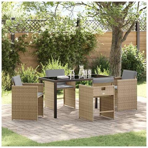 Set da Pranzo per Giardino 5 pcs Beige polyrattan - Foto 2