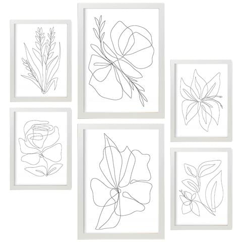Set Di 6 Stampe Cornice Floreale 1 In Fiore Dipinti Decorativi Estetici Astratti Per Il Tuo Soggiorno, Camera Da Letto, Casa A3 & A4 Cornice Bianca - Foto 1