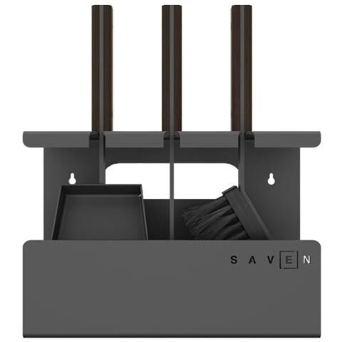 Set Attrezzi Per Camino 3 Pezzi In Acciaio E Legno Nero - Set 1 - Foto 1