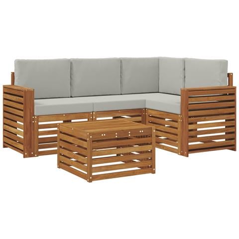 Set di divani da esterno 5 pcs Grigio Naturale e Chiaro - Foto 1