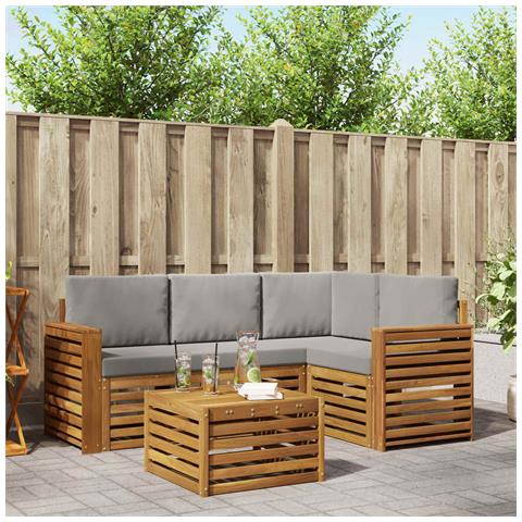 Set di divani da esterno 5 pcs Grigio Naturale e Chiaro - Foto 2