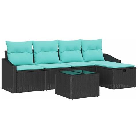 Set di divani con cuscino 6 pcs Nero polyrattan - Foto 1