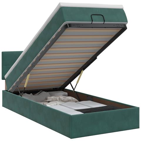 Letto ottomano con materasso Verde Scuro 90 x 200 cm Velluto - Foto 1
