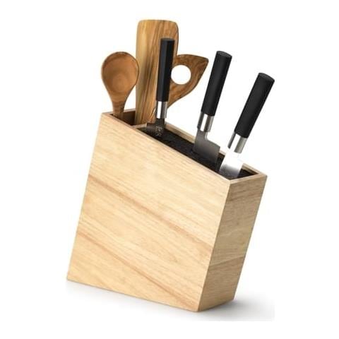 Ceppo Coltelli Inclinato Con Inserto Flessibile E Portautensili Integrato (coltelli Non Inclusi), Marrone, Cm 31x9x28 - Foto 1