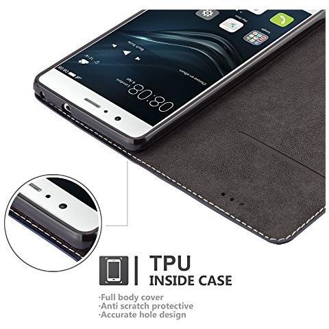Custodia Compatibile Con Huawei P9 Lite In Blu Scuro Marrone - Coperchio Protettiva Con Chiusura Magnetica, Funzione Stand E Tasca Per Le Carte - Foto 2