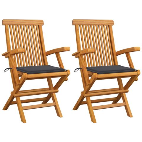 Sedie da Giardino con Cuscini Antracite 2 pz Massello di Teak - Foto 1