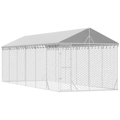 Cuccia Cani Da Esterno Tetto Argento 3x9x2,5 M Acciaio Zincato - Foto 3