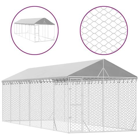Cuccia Cani Da Esterno Tetto Argento 3x9x2,5 M Acciaio Zincato - Foto 1