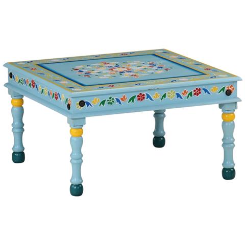 Tavolino Salotto Turchese Dipinto A Mano Legno Massello Mango - Foto 1