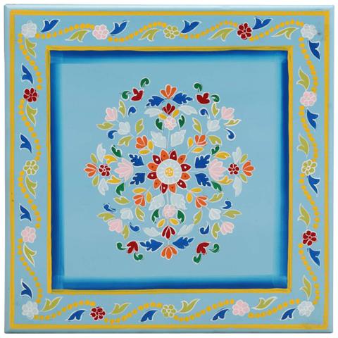 Tavolino Salotto Turchese Dipinto A Mano Legno Massello Mango - Foto 3