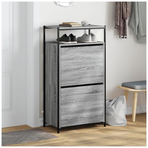 Scarpiera Grigio Sonoma 60x34x112 Cm In Legno Multistrato - Foto 3