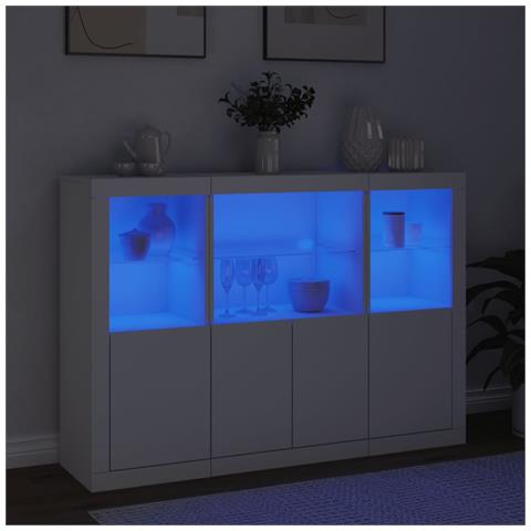 Credenze Con Luci Led 3 Pz Bianche In Legno Multistrato - Foto 3