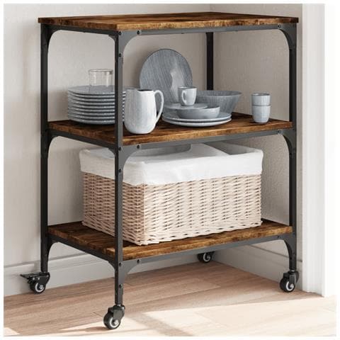 Carrello Da Cucina Rovere Fumo 60x41x76 Cm In Legno Multistrato - Foto 1