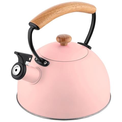 Pastel Bollitore A Induzione Con Fischio, 2,5 L Acciaio Inox., Retro, Manico In Legno Rosa - Foto 2