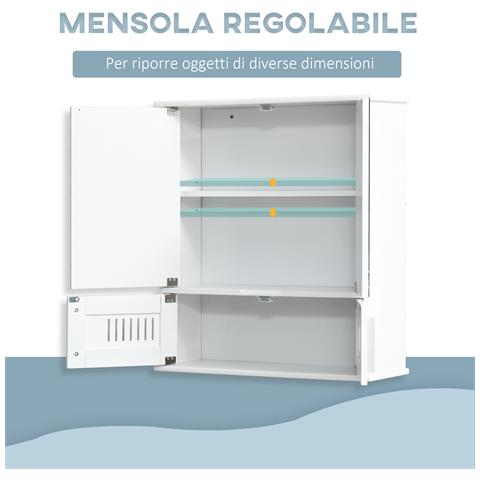 Mobiletto Bagno Pensile Con Antine A Specchio, 55x17.5x60cm - Bianco - Foto 2