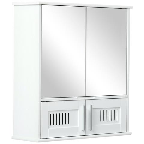 Mobiletto Bagno Pensile Con Antine A Specchio, 55x17.5x60cm - Bianco - Foto 1
