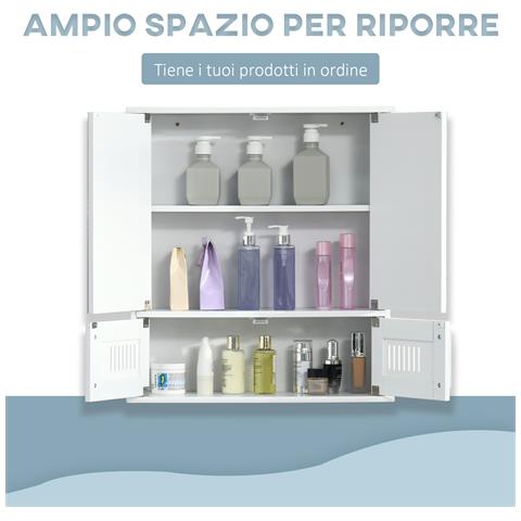 Mobiletto Bagno Pensile Con Antine A Specchio, 55x17.5x60cm - Bianco - Foto 6