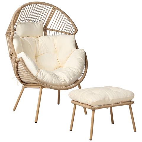 Poltrona Da Giardino Con Poggiapiedi Rattan Naturale Murano - Foto 2