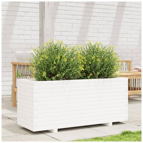 Fioriera Da Giardino Bianca 110x40x49,5 Cm Legno Massello Pino - Foto 3