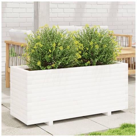 Fioriera Da Giardino Bianca 110x40x49,5 Cm Legno Massello Pino - Foto 1