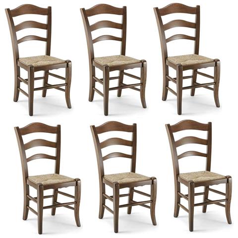Set 6 Sedie Montanara In Legno Massello Noce Scuro Seduta In Paglia Casa Hotel - Foto 1