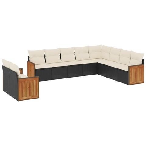 Set Divani Da Giardino 10pz Con Cuscini In Polyrattan Nero - Foto 2
