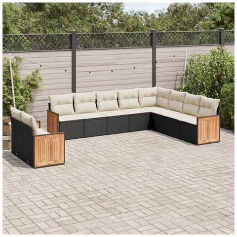 Set Divani Da Giardino 10pz Con Cuscini In Polyrattan Nero - Foto 1