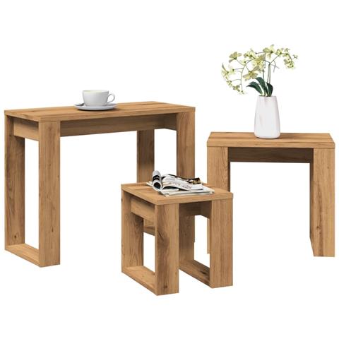 Nido Di Tavoli 3 Pz Rovere Artigianale In Legno Multistrato - Foto 1