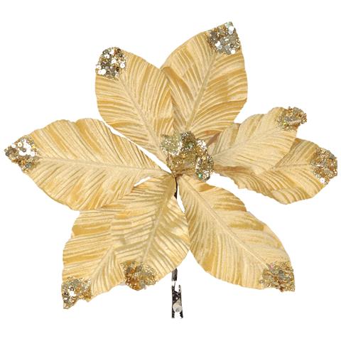 Dam  Fiore Decorativo Di Natale 30 Cm. Oro Con Clip. 32x8x30cm. Colore: Oro - Foto 1