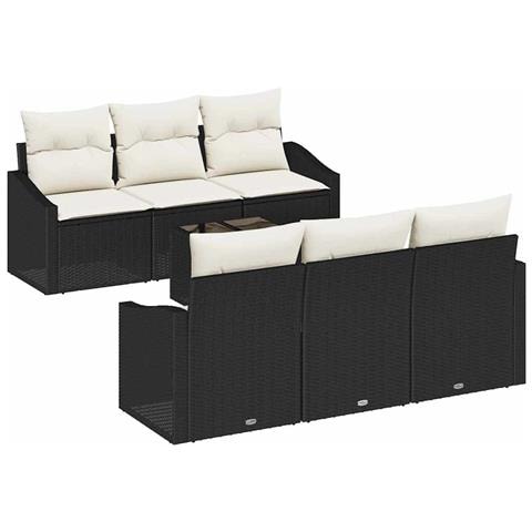 Set Divano Da Giardino In 7 Pezzi Con Cuscini Nero Polyrattan - Foto 1