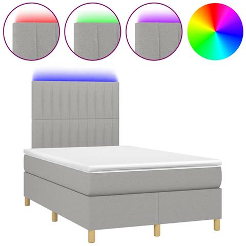 Letto a Molle Materasso e LED Grigio Chiaro 120x190 cm Tessuto - Foto 1