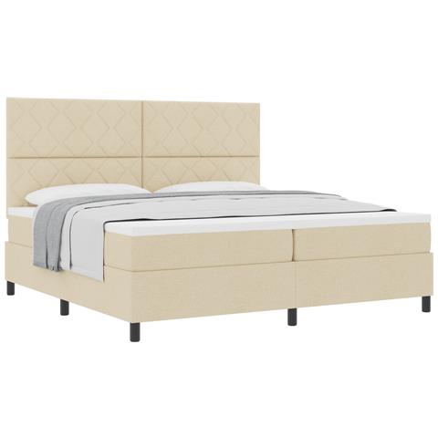 Letto box spring con materasso crema 200x200 cm in tessuto - Foto 1