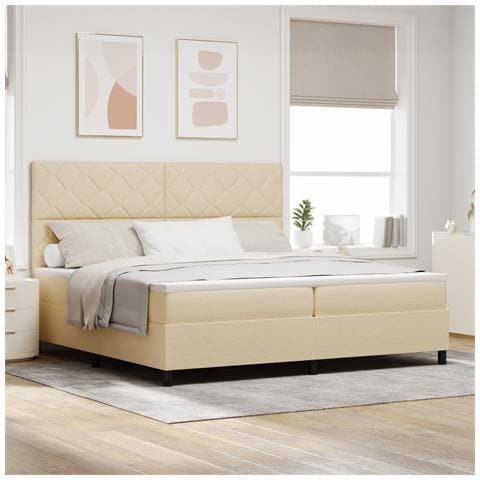 Letto box spring con materasso crema 200x200 cm in tessuto - Foto 2