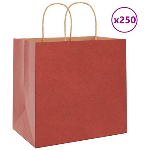 Sacchetti di Carta 250 pz con Manici Rossi 26x17x25 cm - Foto 1