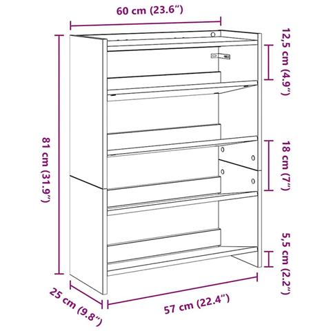 Scarpiera Bianca 60x25x81 cm in Legno Multistrato - Foto 9