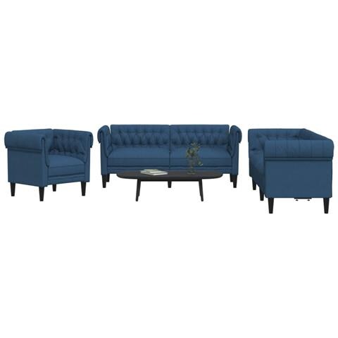 Set di Divani 3 pz Blu in Tessuto - Foto 2