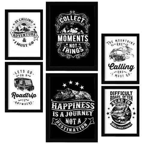 Set Di 6 Stampe Avventure In Citazioni Rustiche Dipinti Decorativi Estetici Per Il Tuo Soggiorno, Camera Da Letto, Casa A3 & A4 Cornice Nera - Foto 1