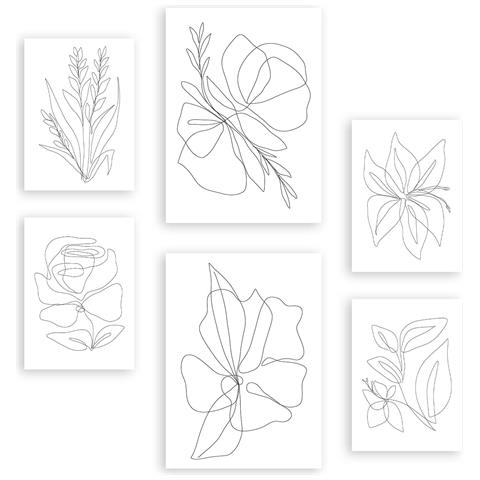 Set Di 6 Stampe Cornice Floreale 1 In Dipinti Decorativi Estetici Astratti Di Fiori Per Il Tuo Soggiorno, Camera Da Letto, Casa A3 & A4 Senza Cornice - Foto 1