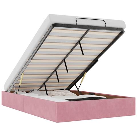 Struttura Letto Pouf Senza Materasso Rosa 120x190 cm Velluto - Foto 1