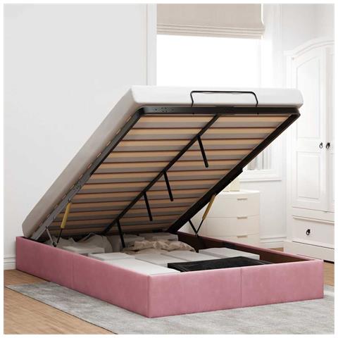 Struttura Letto Pouf Senza Materasso Rosa 120x190 cm Velluto - Foto 2