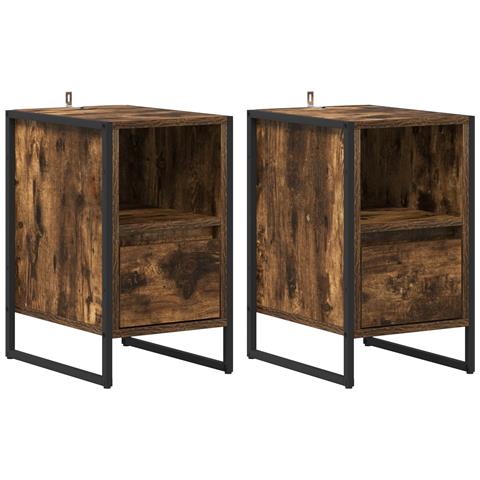 Comodino con cassetto 2 pcs Quercia Fumosa 39,5 x 30 x 50 cm - Foto 1