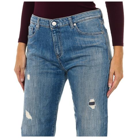 Pantaloni Lunghi Da Donna In Denim Effetto Consumato E Strappato 6y5j10-5d2mz - Foto 2