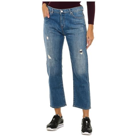 Pantaloni Lunghi Da Donna In Denim Effetto Consumato E Strappato 6y5j10-5d2mz - Foto 1
