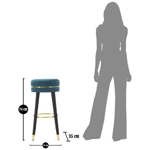 Sgabello Da Bar Paris Ottanio E Gold In Velluto Su Gambe Nere - H 74 Cm - Foto 7