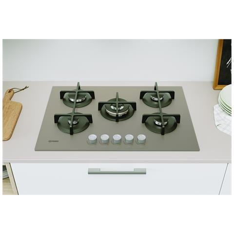 ING 72T /TD 1 piano gas vetro tortora 75cm 5 fuochi bruciatore doppia corona griglie in ghisa lavabili in lavastoviglie - Foto 2