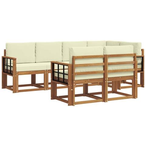 Set di divani da esterno con cuscino 7 pcs Naturale e Crema - Foto 1
